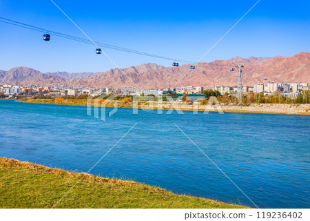Cable car through Syrdarya river in Khujand Cable car through Syrdarya river in Khujand 119236402
