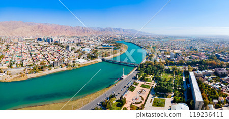 Khujand city aerial panoramic view in Tajikistan Khujand city aerial panoramic view in Tajikistan 119236411