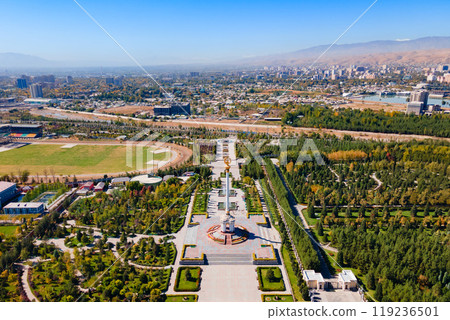Dushanbe city aerial panoramic view in Tajikistan 119236501