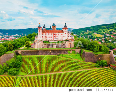 Marienberg Fortress aerial view in Wurzburg city 119236545