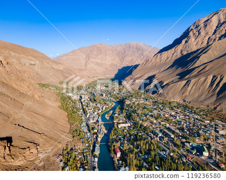 Khorog city aerial panoramic view in Tajikistan 119236580