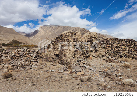 Yamchun Fort ruins near Vrang village in Tajikistan 119236592