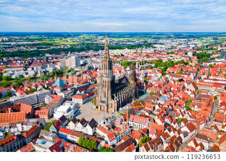Ulm Minster Church aerial panoramic view, Germany 119236653