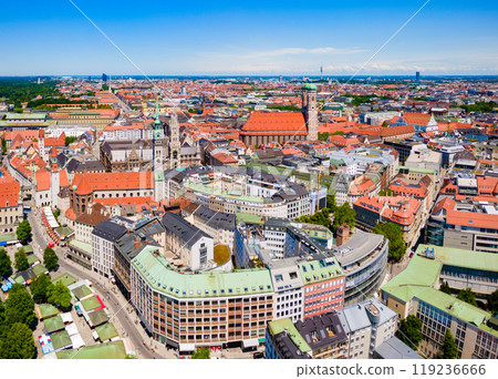 Marienplatz aerial panoramic view in Munich city, Germany 119236666
