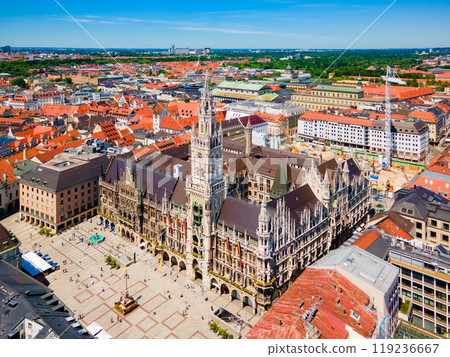 Marienplatz aerial panoramic view in Munich city, Germany 119236667