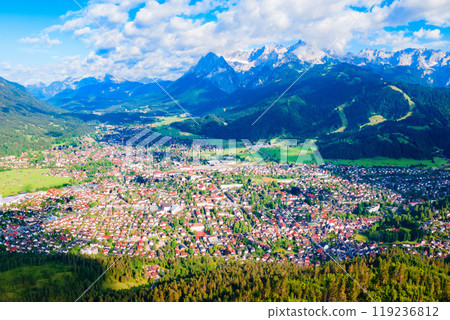 Garmisch-partenkirchen town aerial panoramic view, Germany 119236812