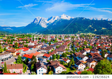 Garmisch-partenkirchen town aerial panoramic view, Germany 119236824
