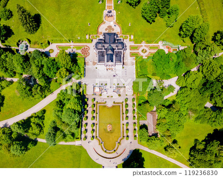 Schloss Linderhof Palace aerial panoramic view Schloss Linderhof Palace aerial panoramic view 119236830