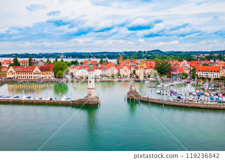Lindau aerial panoramic view in Bavaria, Germany 119236842