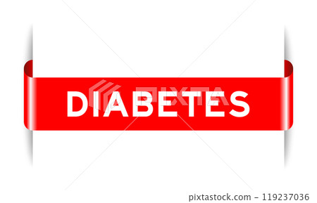 Red color inserted label banner with word diabetes on white background Red color inserted label banner with word diabetes on white background 119237036