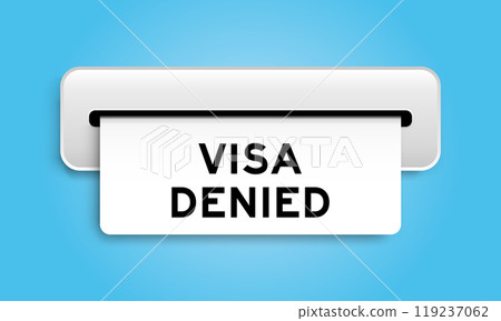 White coupon banner with word visa denied from machine on blue color background 119237062