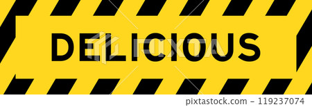 Yellow and black color with line striped label banner with word delicious Yellow and black color with line striped label banner with word delicious 119237074