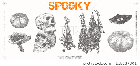 Halloween vector illustration collection. Trendy stippling photocopy effect Halloween vector illustration collection. Trendy stippling photocopy effect 119237301