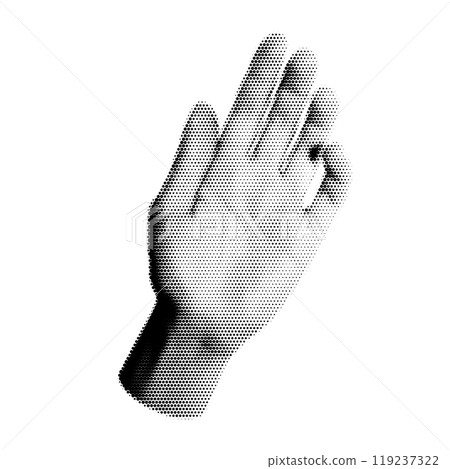 Halftone image of hand. Pop art retro style illustration 119237322