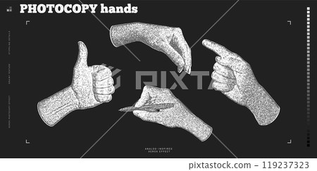 Set of stippling images of hands. Retro style illustration Set of stippling images of hands. Retro style illustration 119237323