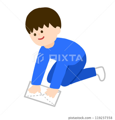 A boy mopping the floor 119237358