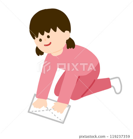 A girl mopping the floor 119237359