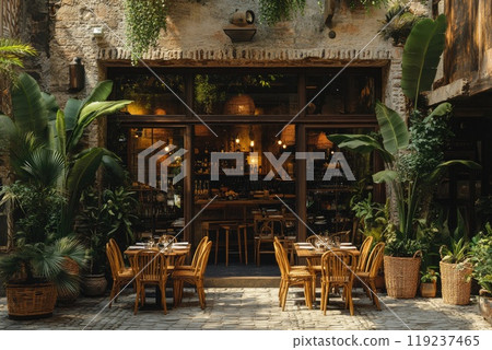 Restaurant with open facade is waiting for customers on sunny summer day 119237465