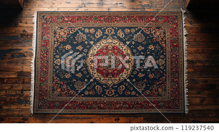 Persian Rug with Floral Medallion - Wide-angle View 119237540