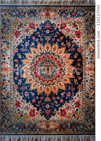 Persian rug with detailed sunflower-shaped central medallion 119237543