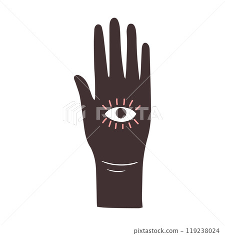 Magic hand with esoteric element. Halloween holiday element. Flat style illustration Magic hand with esoteric element. Halloween holiday element. Flat style illustration 119238024