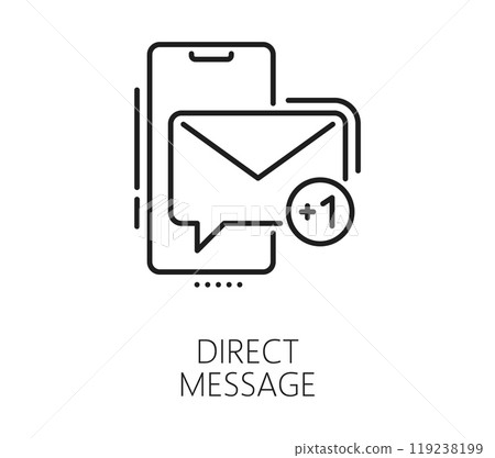 Blogging line icon of direct message for social media and vlogging, vector pictogram. DM or direct message icon of mobile phone and notification for social media blogging and post subscriptions Blogging line icon of direct message for social media and vlogging, vector pictogram. DM or direct message icon of mobile phone and notification for social media blogging and post subscriptions 119238199