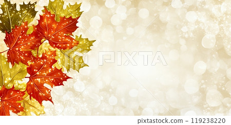 Autumn leaves in red and gold with a bokeh background. 119238220