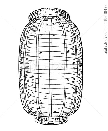 Paper lanterns. Vintage hatching monochrome black illustration. Isolated on white Paper lanterns. Vintage hatching monochrome black illustration. Isolated on white 119238452