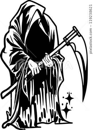 simple black graphic drawing reaper of death without background, isolated element, logo 119238621