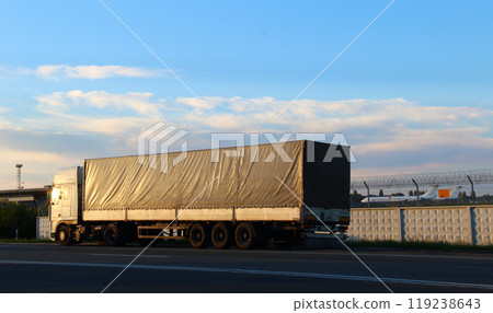 Truck near airport in competition between vehicle transportation and air transportation 119238643