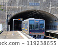 A 207 series train on the JR Fukuchiyama Line (JR Takarazuka Line) leaving Nishinomiya-Nashio Station, where part of the platform is a tunnel (JR West Japan) 119238655