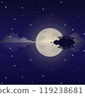 silhouette of a tropical island in the ocean against the background of the moon and night stars in the sky. Vector illustration 119238681