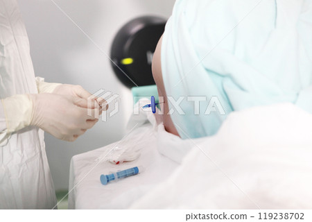 Injections of spinal anesthesia. Injections of epidural anesthesia in preparation for vascular surgery.Close-up. Concept of healthcare and medicine. 119238702