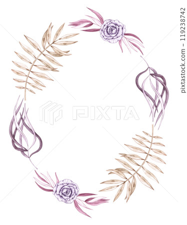 Watercolor tropical boho wreath with flowers Watercolor tropical boho wreath with flowers 119238742
