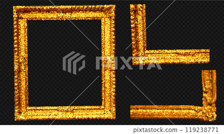 Gold glitter frame set. Ornate vector border for antique portrait or painting. Classic and royal artwork template at the transparent background as a png 119238771