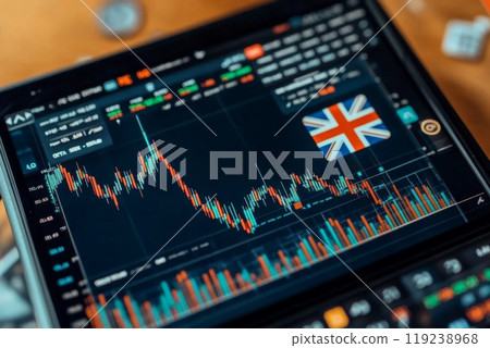 Stock market graph showing losses on a tablet screen 119238968
