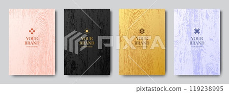 Wood background. Black or white luxury boards. Premium gold table menu. Abstract material structure. Woodgrain label. Brand sticker. Hardwood timber texture. Vector design banners set Wood background. Black or white luxury boards. Premium gold table menu. Abstract material structure. Woodgrain label. Brand sticker. Hardwood timber texture. Vector design banners set 119238995