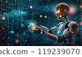 Hand holding arm circle round element technology robot futurist cyborg  119239070