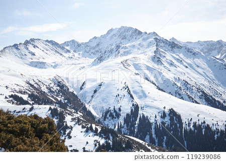 Karakol ski resort. Popular holiday destination Kyrgyzstan. Winter landscape 119239086
