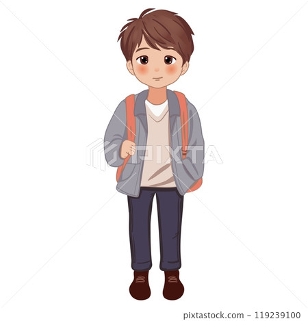 Cute school little cartoon boy with school backpack vector illustration 119239100