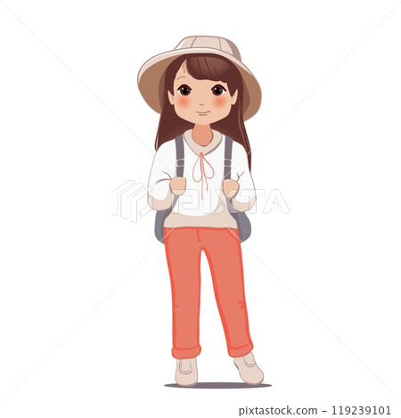 Cute school little cartoon girl with school backpack vector illustration 119239101