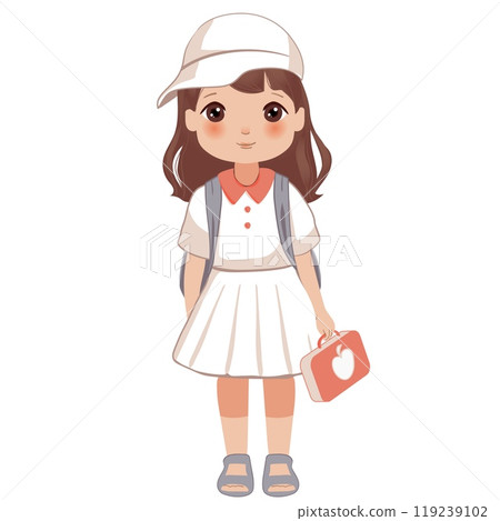 Cute school little cartoon girl with school backpack Cute school little cartoon girl with school backpack 119239102