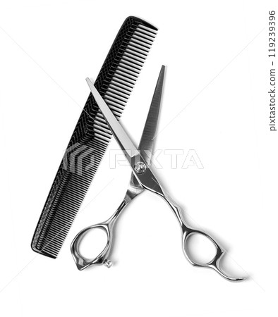 hairbrush and barber scissors 119239396