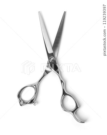 Open Silver Hair Cutting Scissors 119239397