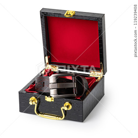 small dark leather case or suitcase 119239408