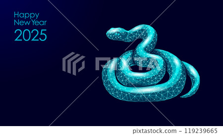 Snake Symbol Chinese New Year 2025 Concept. Traditional sign of year low poly modern blue polygonal. Poster greeting cards template vector illustration 119239665