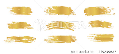 Gold brush strokes. Shiny paint spots. Bright festive highlight. Foil stripe. Gold brush strokes. Shiny paint spots. Bright festive highlight. Foil stripe. 119239687