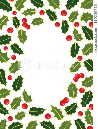 Holiday Card and Invitation Template with Holly Leaves and Berries. Vector Oval Frame Background Holiday Card and Invitation Template with Holly Leaves and Berries. Vector Oval Frame Background 119239716