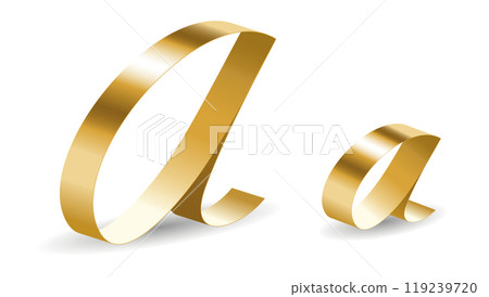 Golden Ribbon A Letters with Shadows. Vector Alphabet Signs Isolated on White Background 119239720