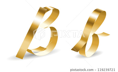 Golden Alphabet Ribbon Letters on White Background. Vector B Letters with Shadows 119239721